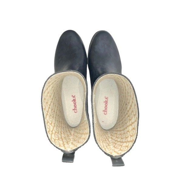 Chooka Buckled Black & Gray Herringbone Knit Slip-On Rain Boots - Picture 9 of 10